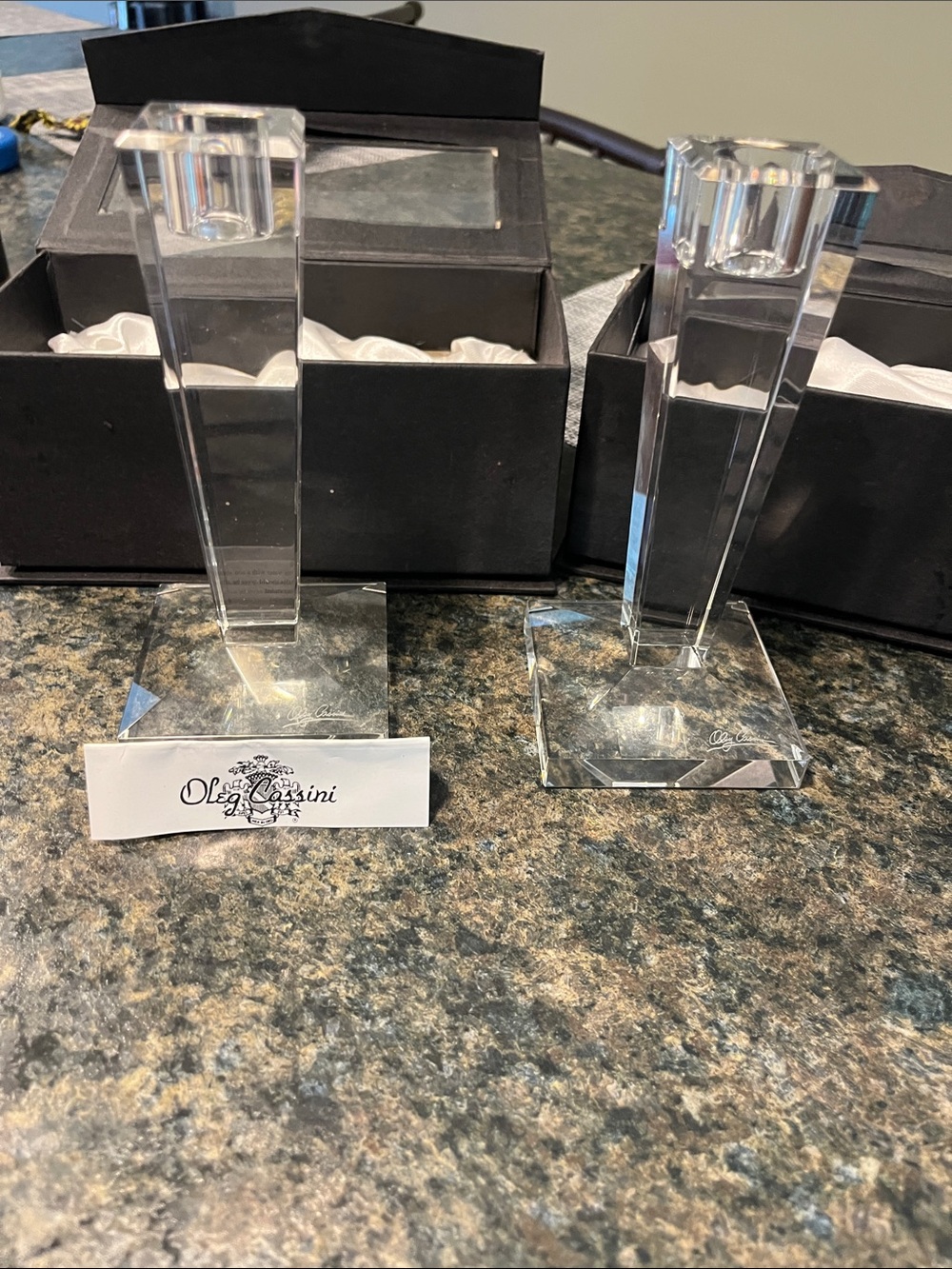 Oleg Cassini Clear Crystal Taper Candlestick Pair